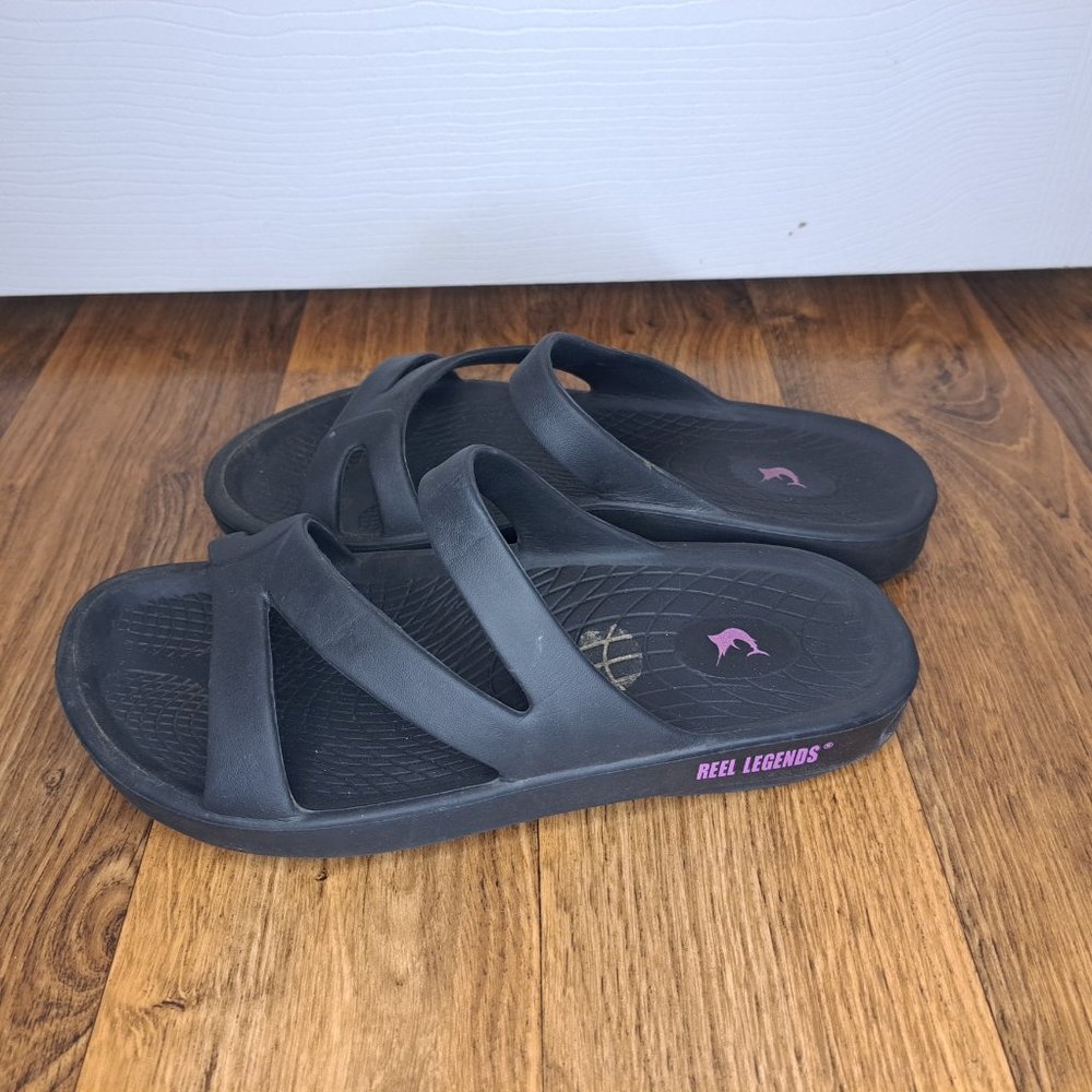 Reel Legends Black Slip-On Comfort Sandals Size 9 - Picture 2 of 7